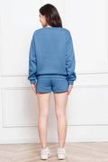 Round Neck Long Sleeve Sweatshirt and Drawstring Shorts Set - Hovatok