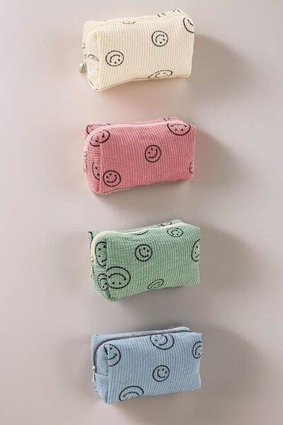 Zenana Smiley Face Corduroy Cosmetic Pouch - Hovatok