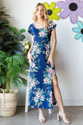 Heimish Full Size Floral Short Sleeve Slit Dress - Hovatok