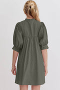 Oh Frill Notched Puff Sleeve Babydoll Mini Dress - Hovatok