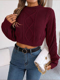 Cable-Knit Round Neck Cropped Sweater - Hovatok