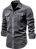 Men's Full Size Collared Neck Button Down Shirt with Chest Pockets Plus Size - Hovatok
