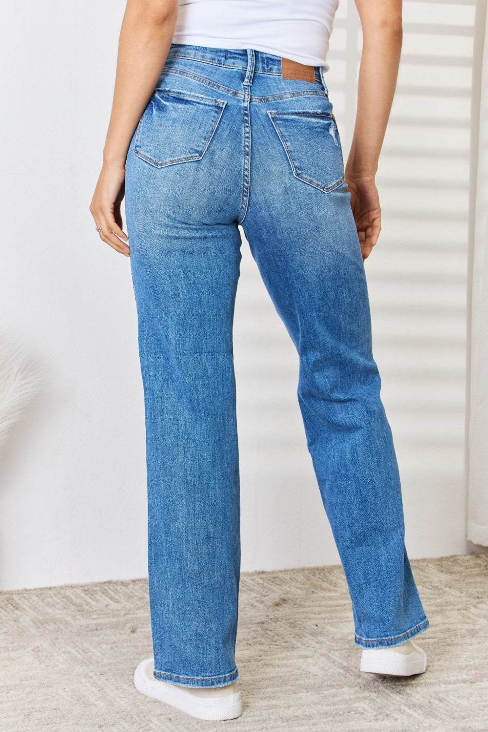 Judy Blue Full Size High Waist Distressed Straight-Leg Jeans - Hovatok