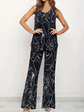 Abstract Print Round Neck Tank and Pants Set - Hovatok
