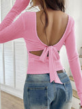 Devine Back Tie Square Neck Long Sleeve Top - Hovatok