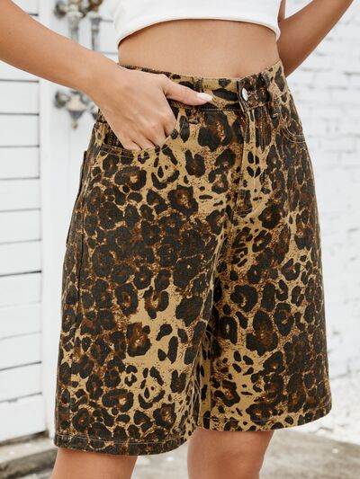 Leopard High Waist Denim Shorts - Hovatok
