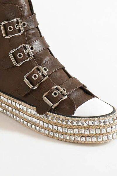 Beast Fashion Multi-Buckle Straps Studded Platform Sneakers - Hovatok