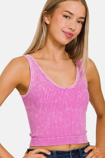 Zenana Washed Ribbed Cropped Tank - Hovatok
