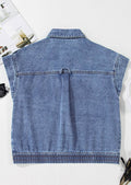 Button Up Cap Sleeve Denim Jacket - Hovatok