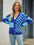 Angel Wings Plaid V-Neck Dropped Shoulder Cardigan - Hovatok