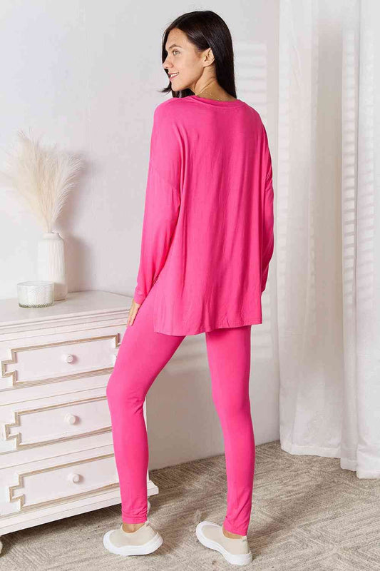 Basic Bae Full Size V-Neck Soft Rayon Long Sleeve Top and Pants Lounge Set - Hovatok