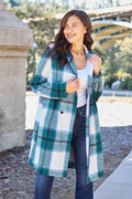 Double Take Full Size Plaid Button Up Lapel Collar Coat - Hovatok