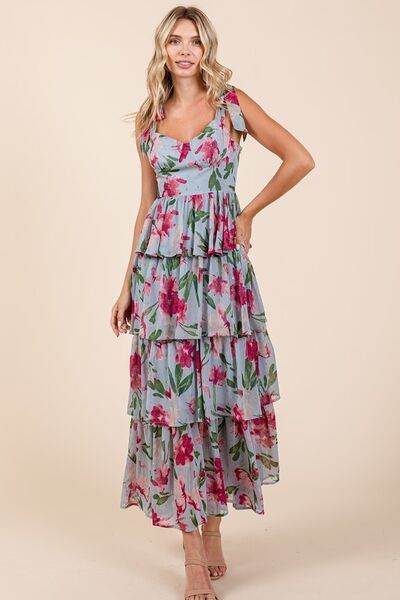 Mittoshop Layered Floral Sweetheart Neck Maxi Dress - Hovatok