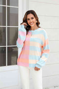 Angel Wings Round Neck Long Sleeve Color Block Dropped Shoulder Pullover Sweater - Hovatok