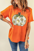 Pumpkin Graphic Round Neck Short Sleeve T-Shirt - Hovatok