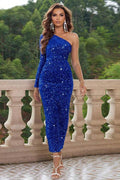 One-Shoulder Long Sleeve Dress - Hovatok