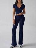 Devine V-Neck Top and Bootcut Leggings Set - Hovatok