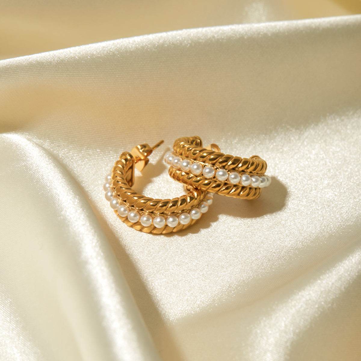 Stainless Steel Pearl C-Hoop Earrings - Hovatok