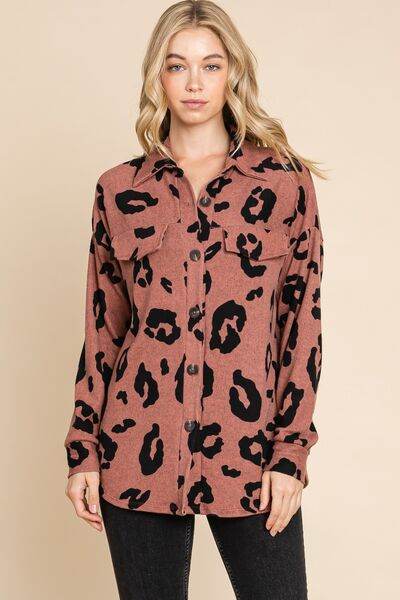 BOMBOM Animal Print Button Up Knit Shacket - Hovatok