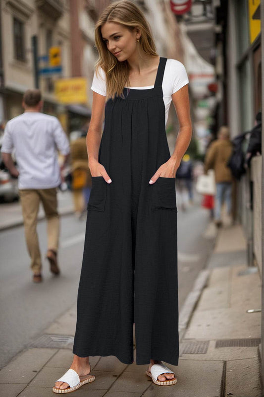 Double Take Full Size Wide Leg Overalls with Pockets - Hovatok