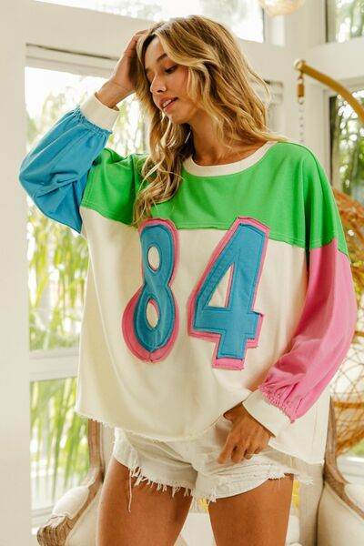 BiBi Color Block Patched Long Sleeve Top - Hovatok