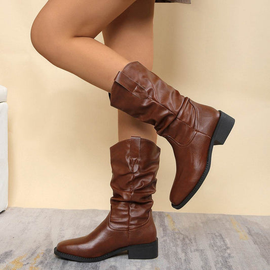 Pleated Pull-On Western Cowboy Boots - Hovatok