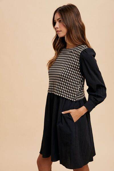 Annie Wear Tie Back Plaid Round Neck Mini Dress - Hovatok
