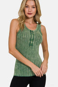 Zenana Washed Ribbed Half Snap Henry Tank - Hovatok