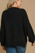 Umgee Full Size Side Slit Wool Blend Round Neck Sweater Plus Size - Hovatok