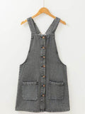 Wide Strap Button Down Denim Overall Dress - Hovatok