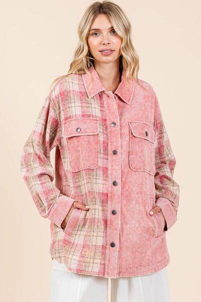 Mittoshop Plaid Button Down Drop Shoulder Jacket - Hovatok