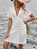 Openwork Plunge Short Sleeve Cover-Up Dress - Hovatok