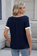 Cutout Round Neck Short Sleeve Blouse - Hovatok