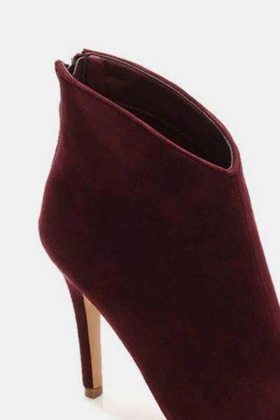 Beast Fashion Suede Stiletto Ankle Booties with Back Zippers - Hovatok