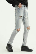 Pocketed Distressed Jeans with Side Zip - Hovatok