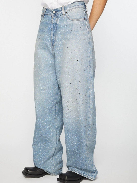 Men's Washed Rhinestone Print Jeans - Hovatok