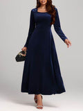 Square Neck Long Sleeve Velvet Dress - Hovatok