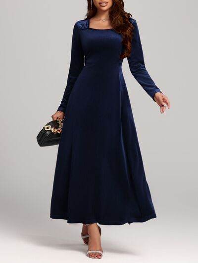 Square Neck Long Sleeve Velvet Dress - Hovatok