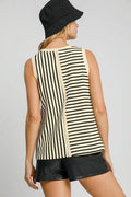 Umgee Round Neck Texture Striped Tank - Hovatok