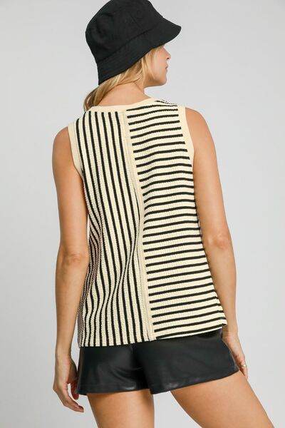 Umgee Round Neck Texture Striped Tank - Hovatok