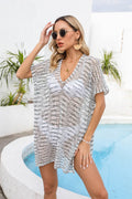 Angel Wings Openwork V-Neck Short Sleeve Cover Up - Hovatok