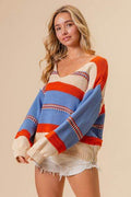 BiBi Multi Color Stripe Scoop Neck Sweater - Hovatok
