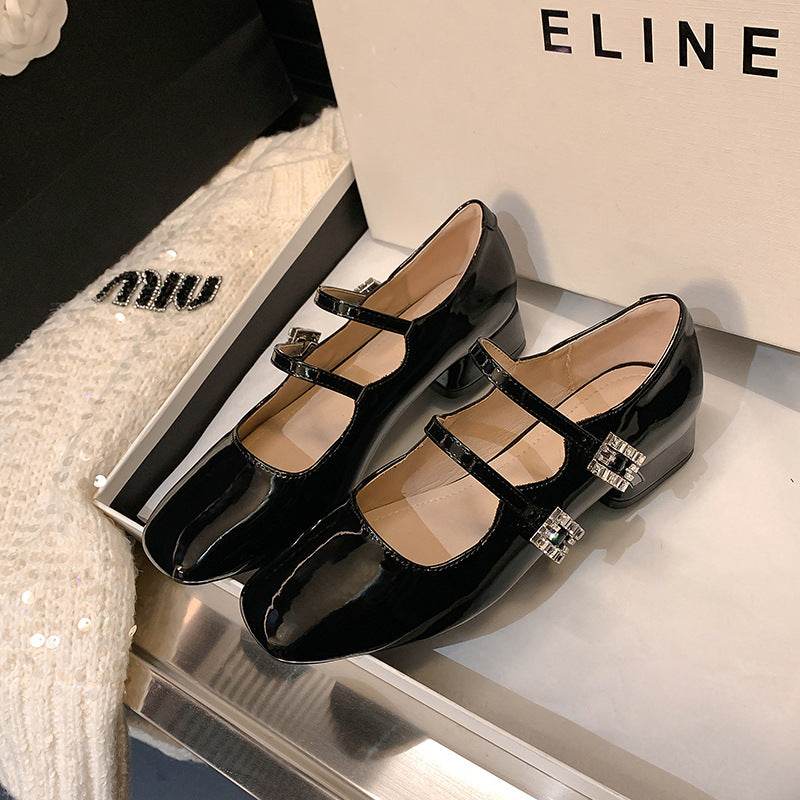 Block Heel Buckle Mary Jane Shoes - Hovatok
