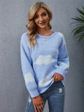 Angel Wings Color Block Round Neck Dropped Shoulder Sweater - Hovatok