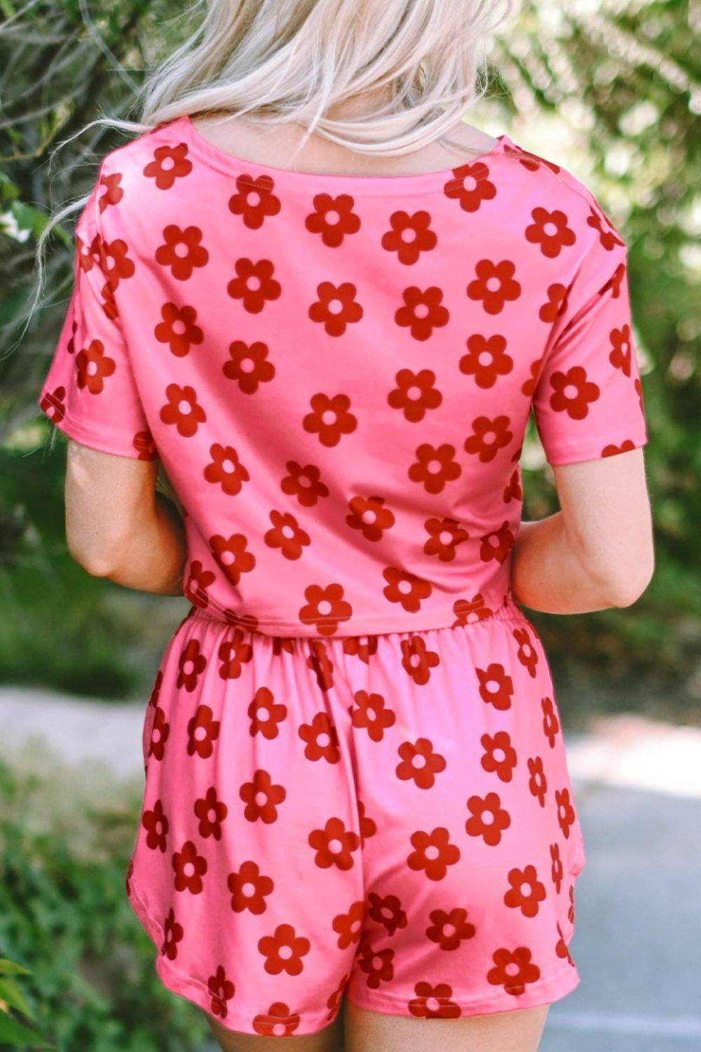 Floral Cropped Tee and Shorts Lounge Set - Hovatok