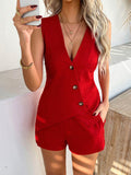 Devine Button Down Sleeveless Top and Shorts Set - Hovatok
