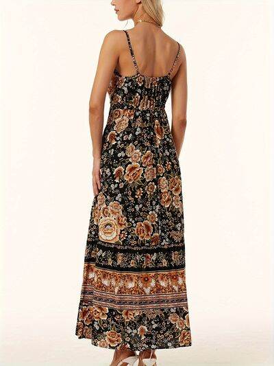 Printed Scoop Neck Midi Cami Dress - Hovatok