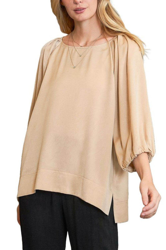 Umgee Full Size Crinkled Satin Top Plus Size - Hovatok