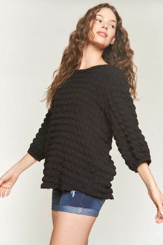 ADORA Bubble Texture Round Neck Blouse - Hovatok
