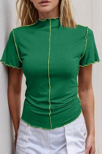 Basic Bae Contrast Trim Mock Neck Short Sleeve T-Shirt - Hovatok